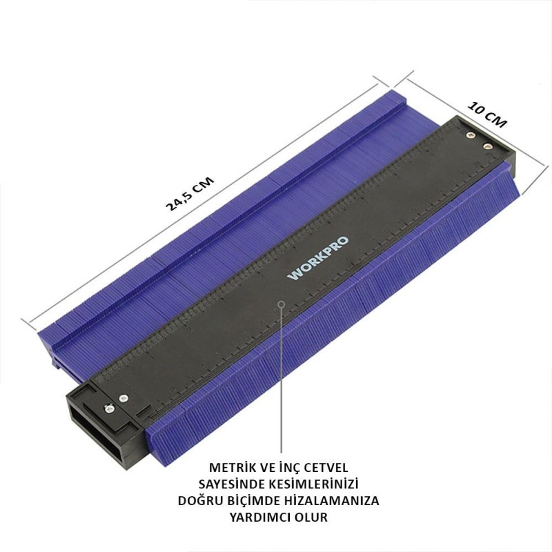 WORKPRO WP269001 250MM/10’’ Çok Fonksiyonlu Şekil Profil Kontur Ölçer WORKPRO WP269001 250MM/10’’ Çok Fonksiyonlu Şekil Profil Kontur Ölçer