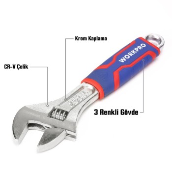 WORKPRO WP272011 200mm Cr-V Profesyonel Kurbağacık Anahtar WORKPRO WP272011 200mm Cr-V Profesyonel Kurbağacık Anahtar