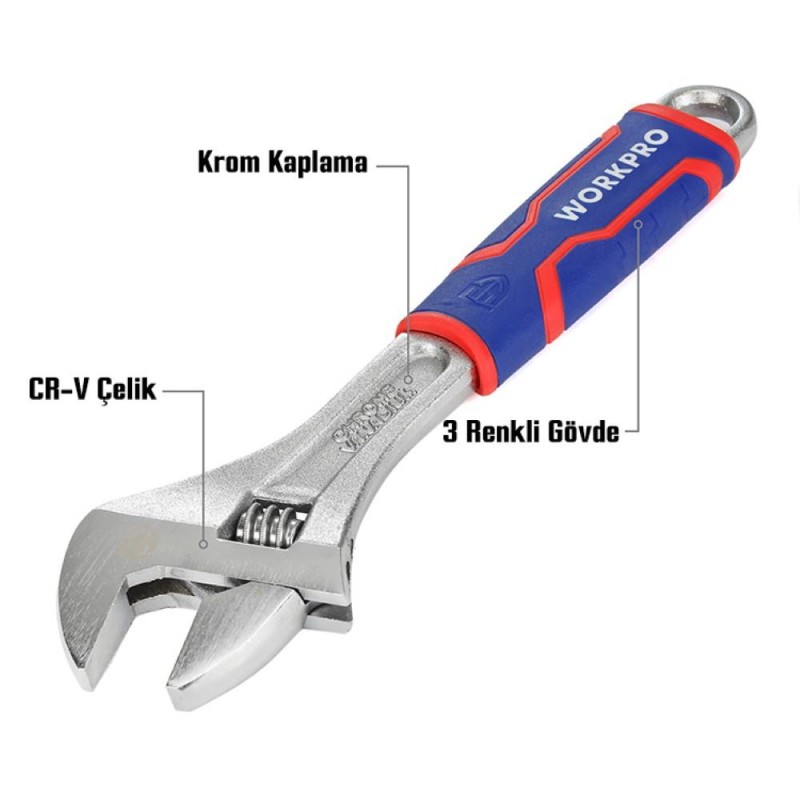 WORKPRO WP272012 250mm Cr-V Profesyonel Kurbağacık Anahtar WORKPRO WP272012 250mm Cr-V Profesyonel Kurbağacık Anahtar