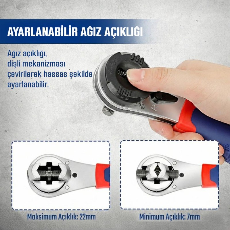 WORKPRO WP272063 7-22mm CR-V Profesyonel Ayarlanabilir 200mm Cırcır Anahtar WORKPRO WP272063 7-22mm CR-V Profesyonel Ayarlanabilir 200mm Cırcır Anahtar