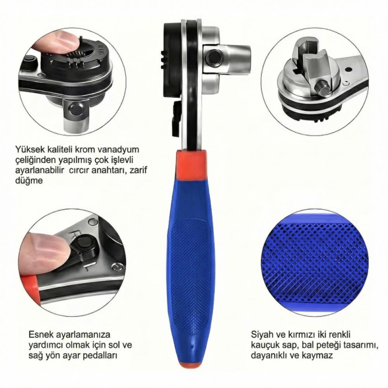 WORKPRO WP272063 7-22mm CR-V Profesyonel Ayarlanabilir 200mm Cırcır Anahtar WORKPRO WP272063 7-22mm CR-V Profesyonel Ayarlanabilir 200mm Cırcır Anahtar