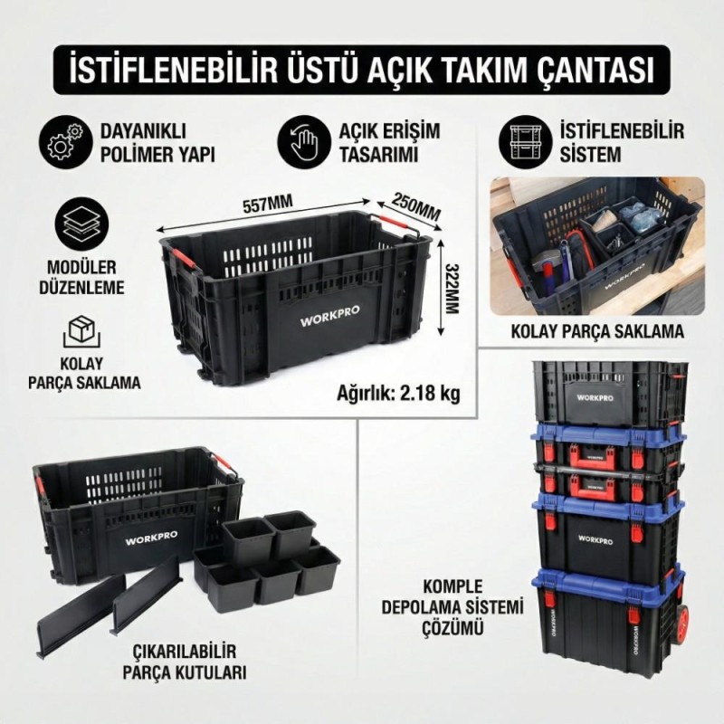 WORKPRO WP283028 46Lt 55,7x32,2x25cm Üstü Açık Profesyonel Takım Çantası WORKPRO WP283028 46Lt 55,7x32,2x25cm Üstü Açık Profesyonel Takım Çantası