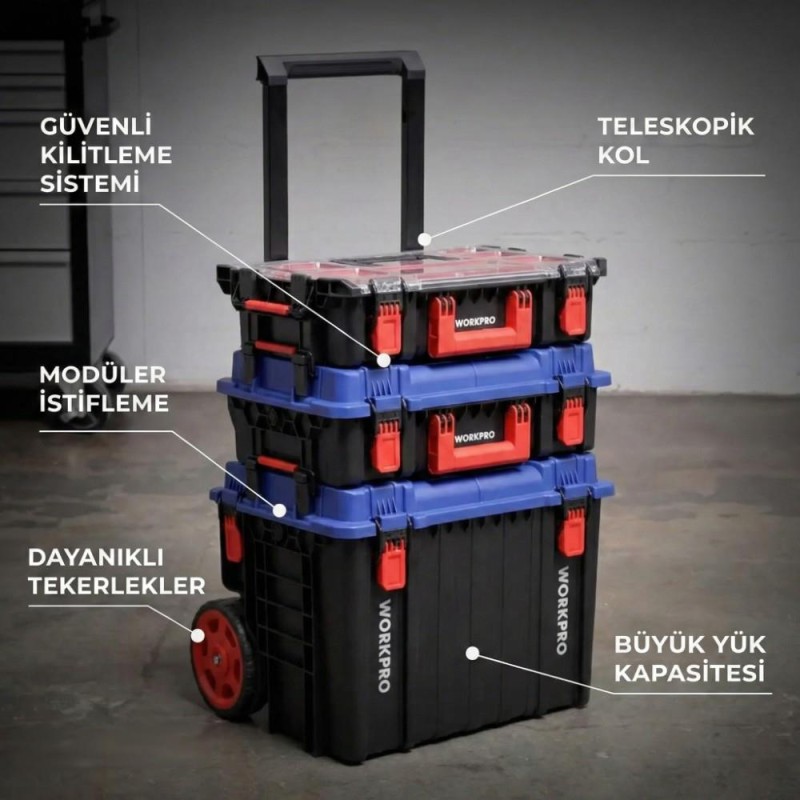 WORKPRO WP283032 54Lt 56x44,2x50cm Tekerlekli Kilitli Profesyonel Takım Çantası WORKPRO WP283032 54Lt 56x44,2x50cm Tekerlekli Kilitli Profesyonel Takım Çantası