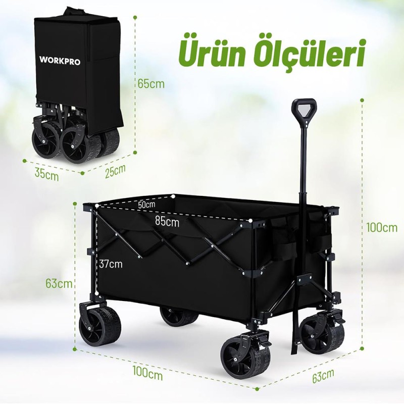 WORKPRO WP285016 100Kg 4 Tekerli Katlanabilir Ağır Hizmet Taşıma Arabası / Plaj Arabası WORKPRO WP285016 100Kg 4 Tekerli Katlanabilir Ağır Hizmet Taşıma Arabası / Plaj Arabası