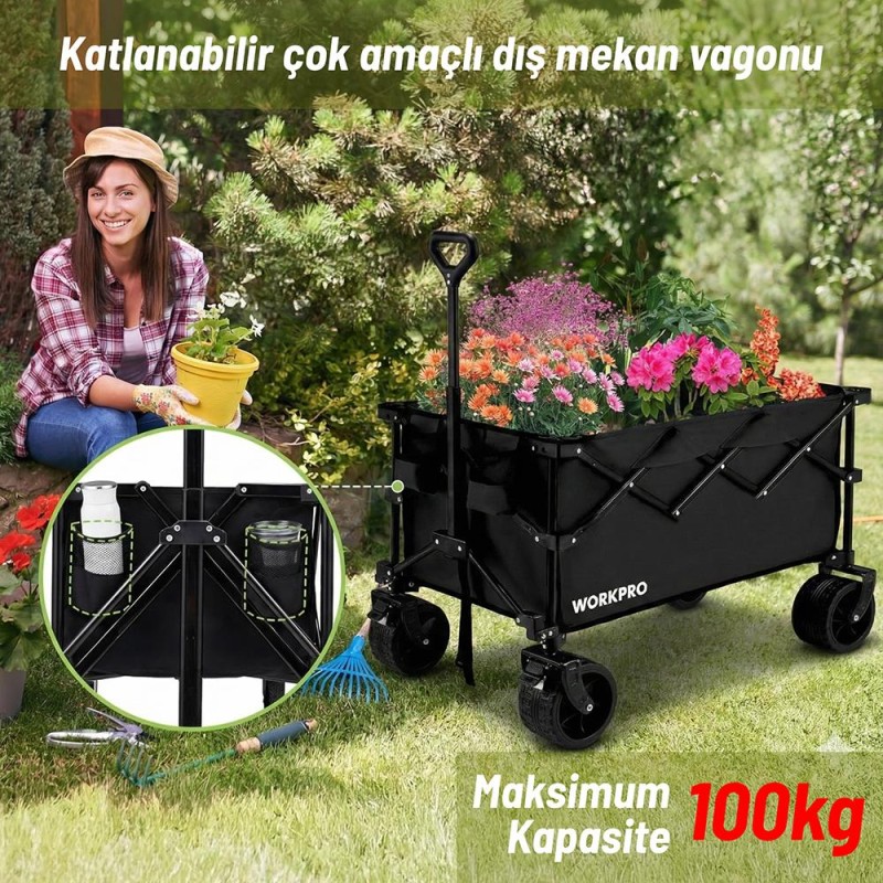 WORKPRO WP285016 100Kg 4 Tekerli Katlanabilir Ağır Hizmet Taşıma Arabası / Plaj Arabası WORKPRO WP285016 100Kg 4 Tekerli Katlanabilir Ağır Hizmet Taşıma Arabası / Plaj Arabası
