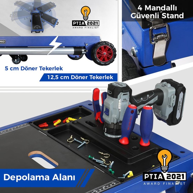 WORKPRO WP289020 150Kg 4’ü 1 Arada Tekerlekli Çok Amaçlı Profesyonel Çalışma Tezgâhı WORKPRO WP289020 150Kg 4’ü 1 Arada Tekerlekli Çok Amaçlı Profesyonel Çalışma Tezgâhı
