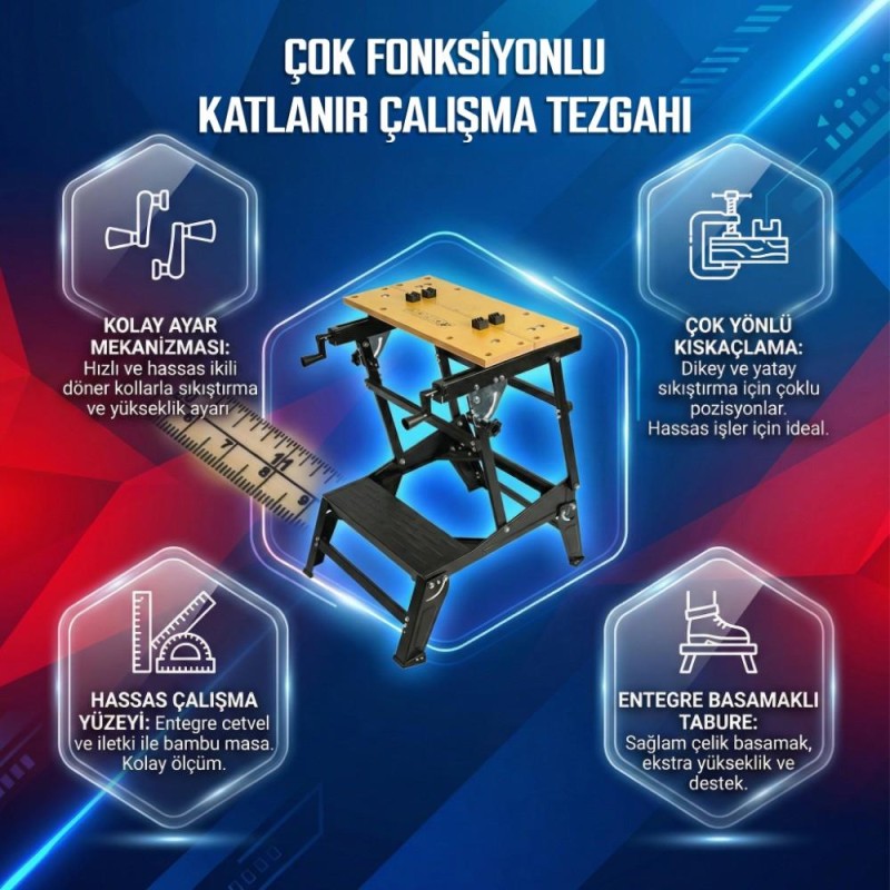 WORKPRO WP289027 100Kg 6 Kademe Ayarlanabilir Profesyonel Katlanabilir Çalışma Tezgâhı WORKPRO WP289027 100Kg 6 Kademe Ayarlanabilir Profesyonel Katlanabilir Çalışma Tezgâhı