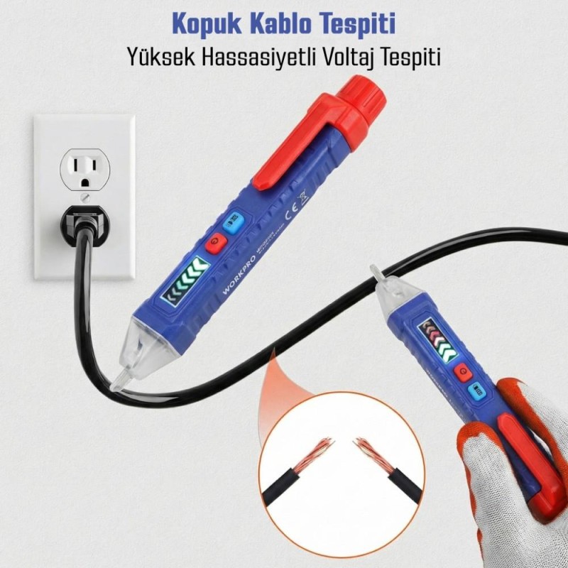 WORKPRO WP295004 12-1000 Volt AC Yüksek Hassasiyetli Profesyonel Voltaj Dedektörü WORKPRO WP295004 12-1000 Volt AC Yüksek Hassasiyetli Profesyonel Voltaj Dedektörü