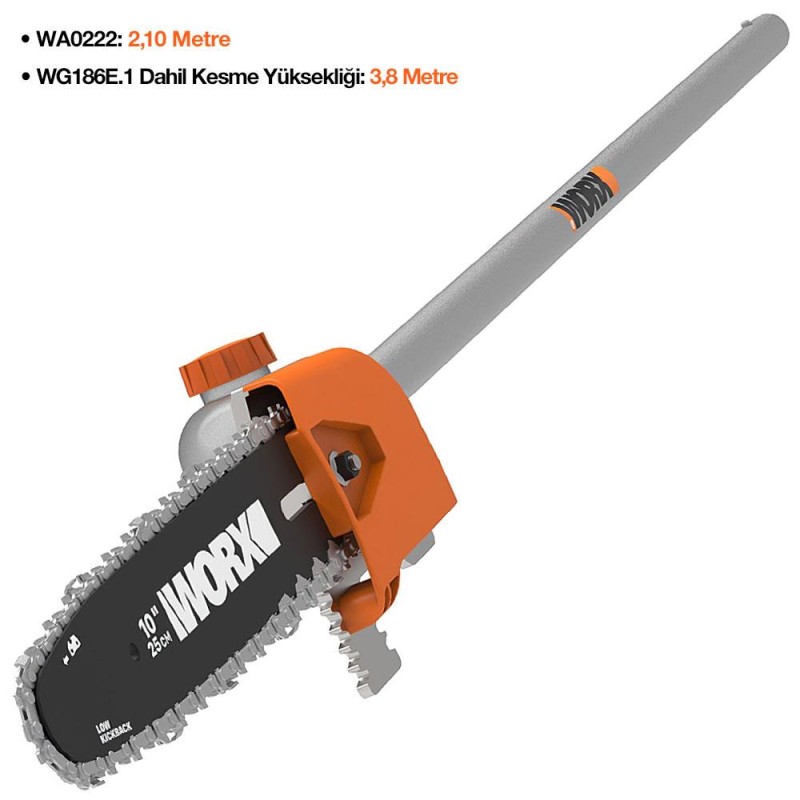 WORX WA0222 WG186E.1 ile Uyumlu 25CM Teleskobik Uzatmalı Zincirli Dal Budama Başlığı WORX WA0222 WG186E.1 ile Uyumlu 25CM Teleskobik Uzatmalı Zincirli Dal Budama Başlığı