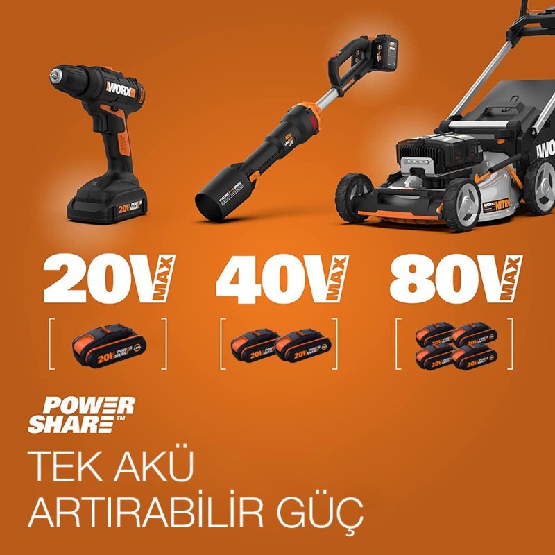 WORX WA3645 20Volt 5.0Ah Li-ion PowerShare Pro Yedek Akü WORX WA3645 20Volt 5.0Ah Li-ion PowerShare Pro Yedek Akü
