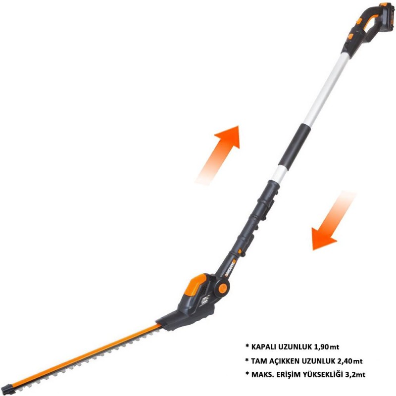 WORX WG252E 20Volt 2.0Ah Li-ion Tek Akülü 45CM Profesyonel Teleskobik Saplı Açı Ayarlı Çit Budama WORX WG252E 20Volt 2.0Ah Li-ion Tek Akülü 45CM Profesyonel Teleskobik Saplı Açı Ayarlı Çit Budama