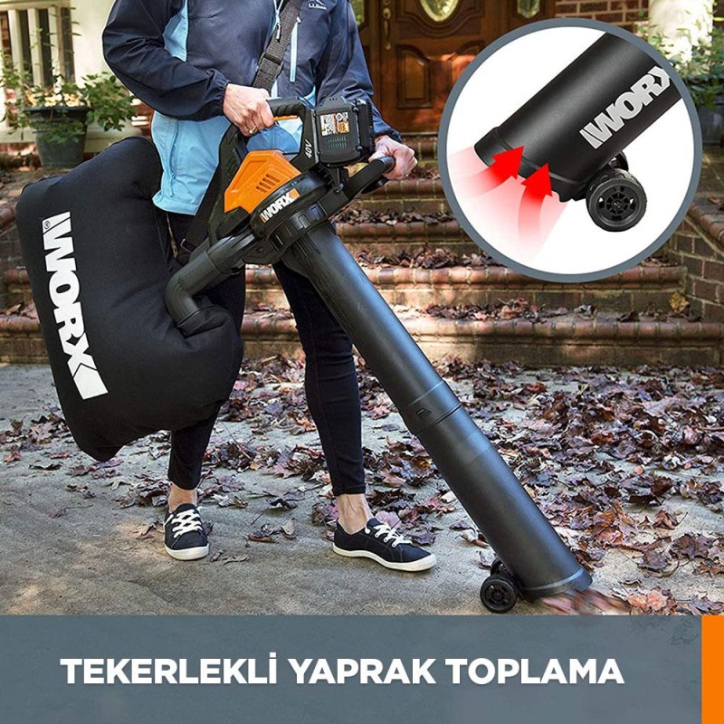 WORX WG583E 40Volt 4.0Ah. Li-ion Kömürsüz Profesyonel Yaprak Toplama ve Üfleme WORX WG583E 40Volt 4.0Ah. Li-ion Kömürsüz Profesyonel Yaprak Toplama ve Üfleme