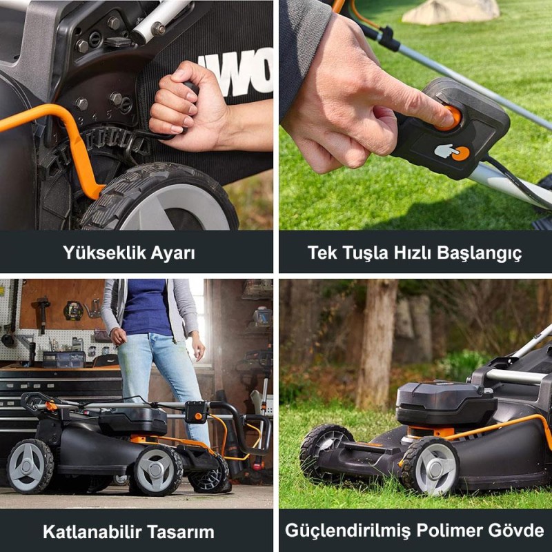 WORX WG748E 40Volt 4.0Ah. Li-ion 46CM Profesyonel Kömürsüz Şarjlı Çim Biçme WORX WG748E 40Volt 4.0Ah. Li-ion 46CM Profesyonel Kömürsüz Şarjlı Çim Biçme