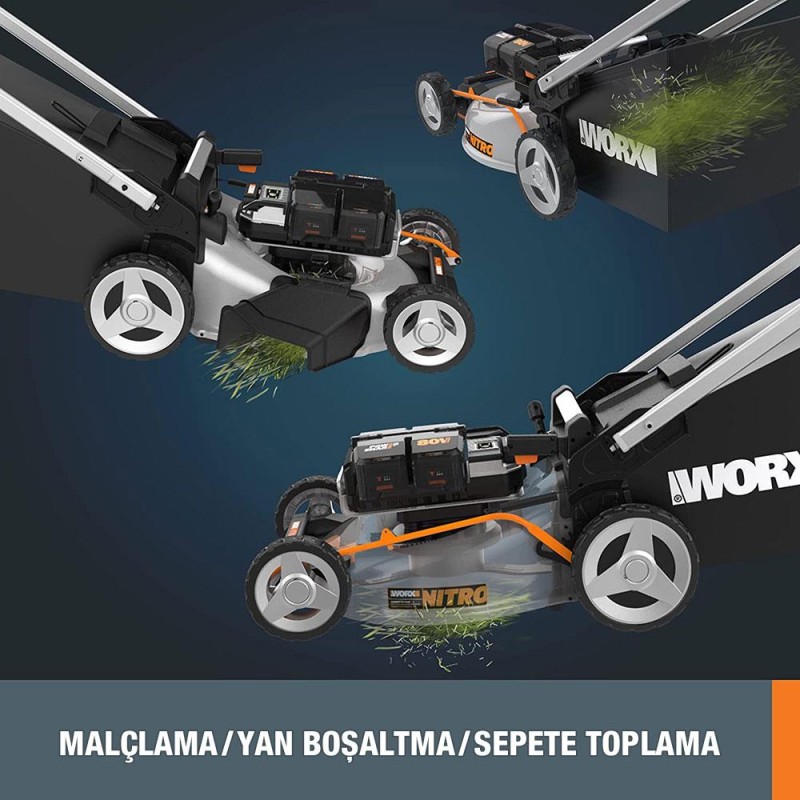 WORX WG761E 80Volt 4.0Ah. Li-ion 51cm Profesyonel Kömürsüz Şarjlı Çim Biçme WORX WG761E 80Volt 4.0Ah. Li-ion 51cm Profesyonel Kömürsüz Şarjlı Çim Biçme