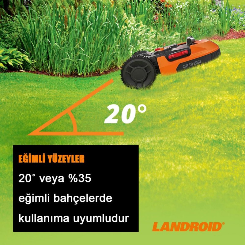 WORX WR155E 20Volt 5.0Ah. 22CM LANDROID Tam Otonom Kömürsüz Çim Biçme Robotu WORX WR155E 20Volt 5.0Ah. 22CM LANDROID Tam Otonom Kömürsüz Çim Biçme Robotu
