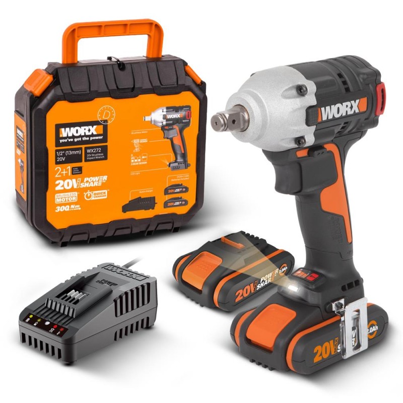 WORX WX272 20Volt/2.0Ah Li-ion Çift Akülü Şarjlı 300Nm Kömürsüz Profesyonel Somun Sıkma WORX WX272 20Volt/2.0Ah Li-ion Çift Akülü Şarjlı 300Nm Kömürsüz Profesyonel Somun Sıkma