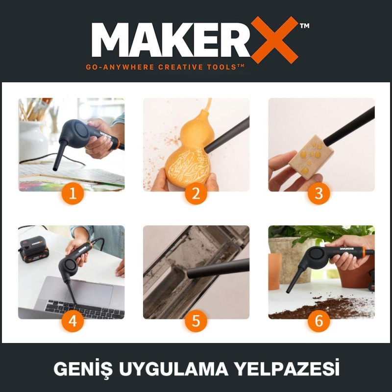 WORX WX747.9 MAKERX 20Volt Kömürsüz Profesyonel Mini Üfleyici (Akü Dahil Değildir) WORX WX747.9 MAKERX 20Volt Kömürsüz Profesyonel Mini Üfleyici (Akü Dahil Değildir)