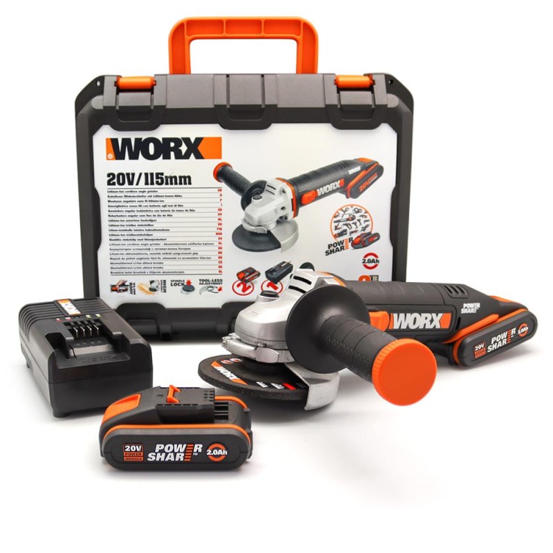 WORX WX800 20Volt 2.0 Ah. Li-ion Çift Akülü 115mm Profesyonel Şarjlı Avuç Taşlama WORX WX800 20Volt 2.0 Ah. Li-ion Çift Akülü 115mm Profesyonel Şarjlı Avuç Taşlama