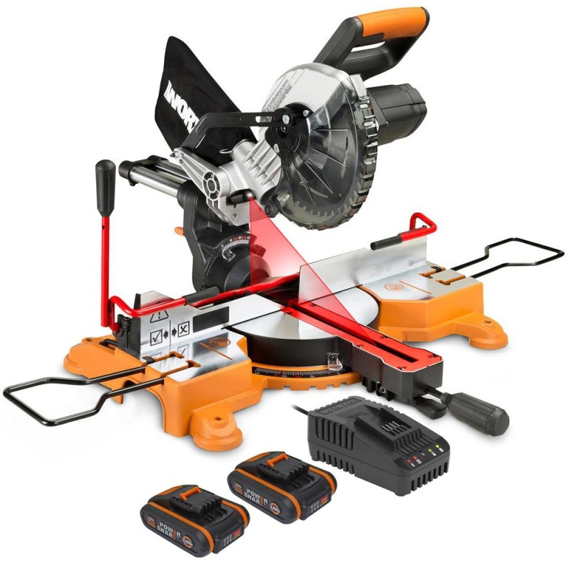 WORX WX845.9CB 20Volt/2.0Ah Li-ion Çift Akülü Şarjlı 216MM Profesyonel Kızaklı Gönye Kesme WORX WX845.9CB 20Volt/2.0Ah Li-ion Çift Akülü Şarjlı 216MM Profesyonel Kızaklı Gönye Kesme